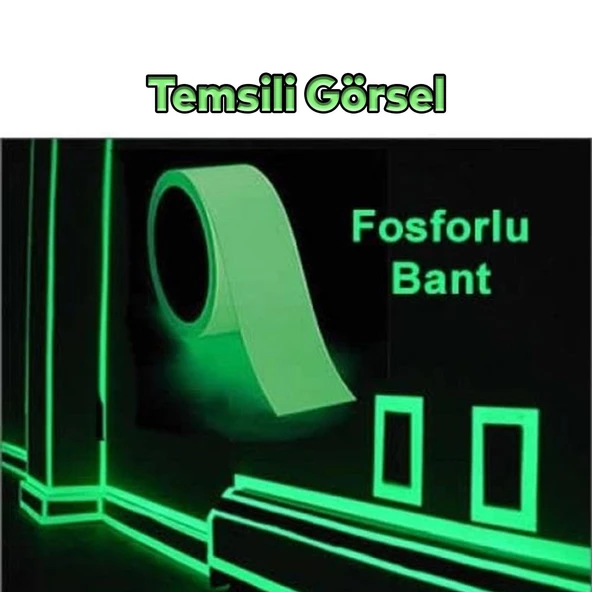 Fotolümen Gece Parlayan Yeşil Reflektörlü Fosforlu Oto Reflektif Düz Şerit Bant 5 cm 5 mt İkaz Bandı - 3