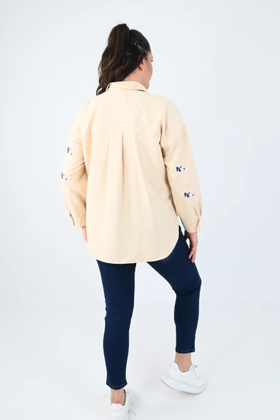 Kadın Büyük Beden Nakış Detaylı Gömlek 1724-1-24 - 12