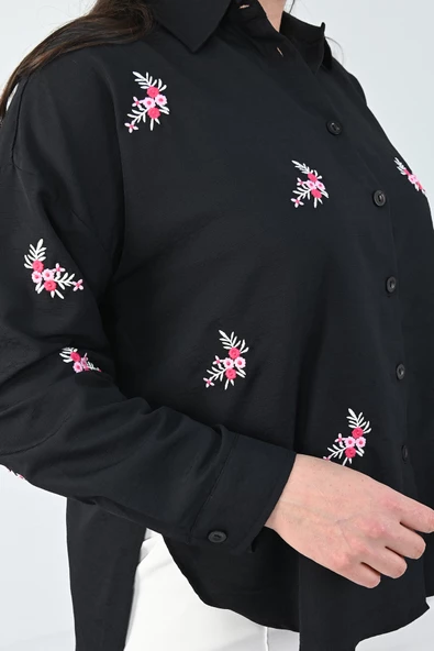 Kadın Büyük Beden Nakış Detaylı Gömlek 1724-1-24 - 5