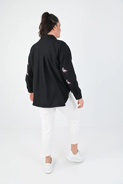 Kadın Büyük Beden Nakış Detaylı Gömlek 1724-1-24 - 4