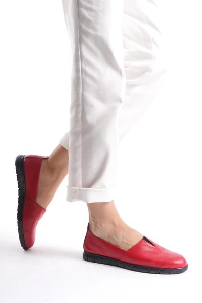 Kadın Hakiki Deri Önü Lastik Detaylı Rahat Esnek Taban Günlük Ayakkabı - Resim 10