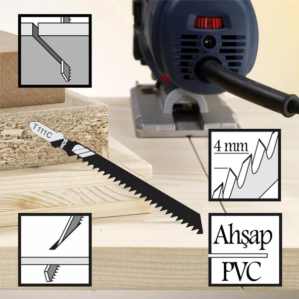 Plastik Ahşap MDF Kesim Dekupaj Testere Bıçağı Yedek 10 cm Metal Bıçak T111C Kakmacı 5 Adet Set - 3