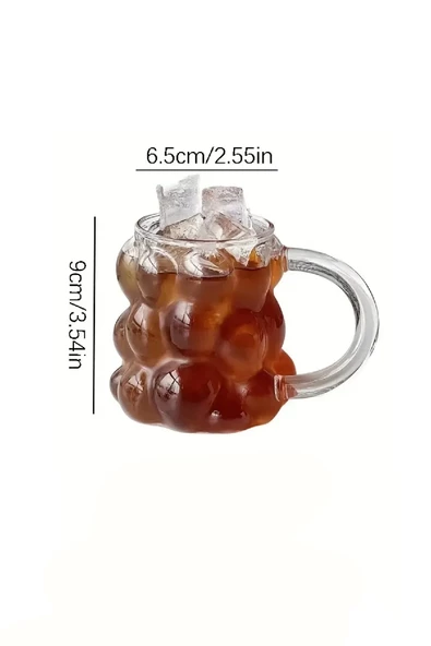 2li Kulplu Üzüm Tanesi Boncuk Şekilli Borosilikat Bardak 350ml Isıya Dayanıklı Kahve Sunum Bardağı - 3