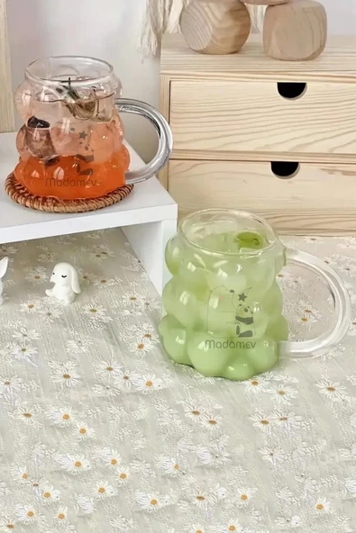 2li Kulplu Üzüm Tanesi Boncuk Şekilli Borosilikat Bardak 350ml Isıya Dayanıklı Kahve Sunum Bardağı - 2