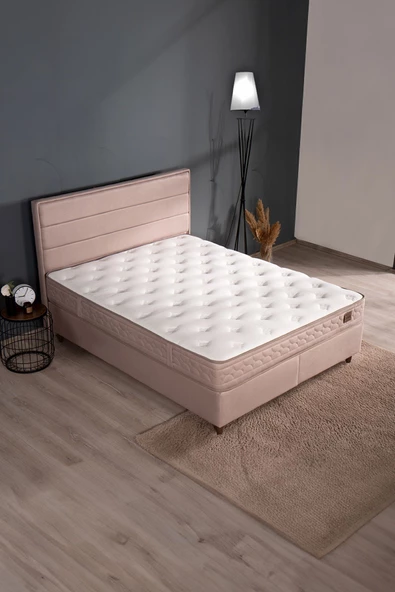 Kilim Mobilya Hilton Sandıklı Baza Başlık Paket Yaylı Yatak Set Vizon 140X190