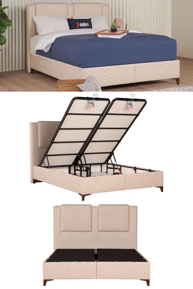 Kilim Mobilya Ortopedia Sandıklı Baza Başlık Seti Krem (YATAK DAHİL DEĞİLDİR) 140X190 - Resim 3