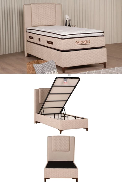 Kilim Mobilya Ortopedia Sandıklı Baza Başlık Yatak Seti Krem 100X200 - 2