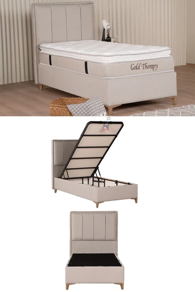 Kilim Mobilya Gold Therapy Sandıklı Baza Başlık Yatak Seti Bej 100X200 - 2