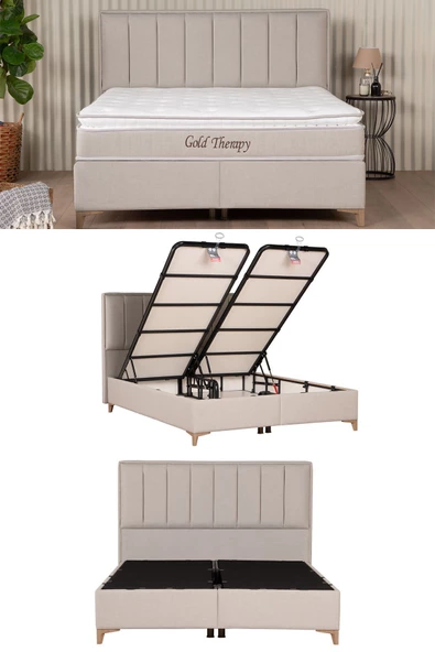 Kilim Mobilya Gold Therapy Sandıklı Baza Başlık Yatak Seti Bej 150X200 - Resim 4