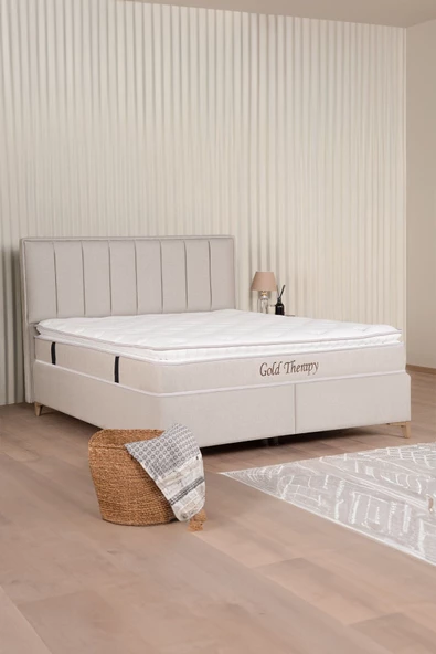 Kilim Mobilya Gold Therapy Sandıklı Baza Başlık Yatak Seti Bej 150X200