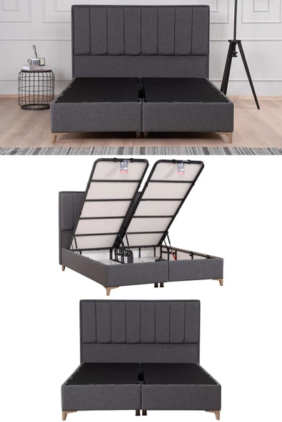 Kilim Mobilya Gold Therapy Sandıklı Baza Başlık Seti Antrasit (YATAK DAHİL DEĞİLDİR) 180X200 - Resim 2