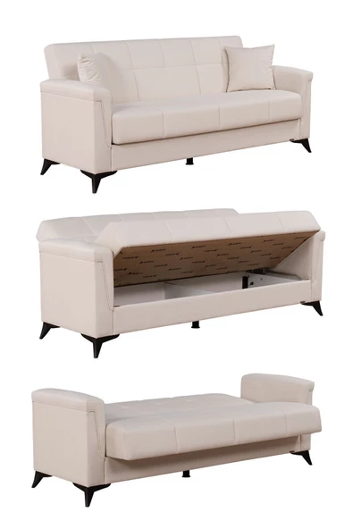 Kilim Mobilya Laçin Yüksek Ayaklı Üç Kişilik Kanepe Krem - 2