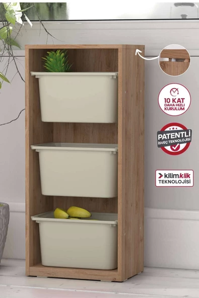 Kilim Mobilya Facilis Üç Kutulu Çok Amaçlı Oyuncak Dolabı / Kolay Montaj Klik Teknolojisi Ile!