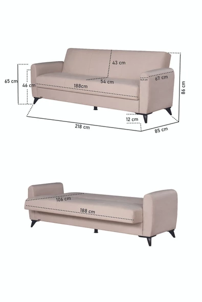 Kilim Mobilya Dove Üç Kişilik Yüksek Ayaklı Kanepe Krem - 7