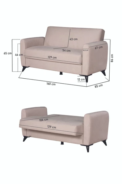 Kilim Mobilya Dove Iki Kişilik Yüksek Ayaklı Kanepe Krem - 5