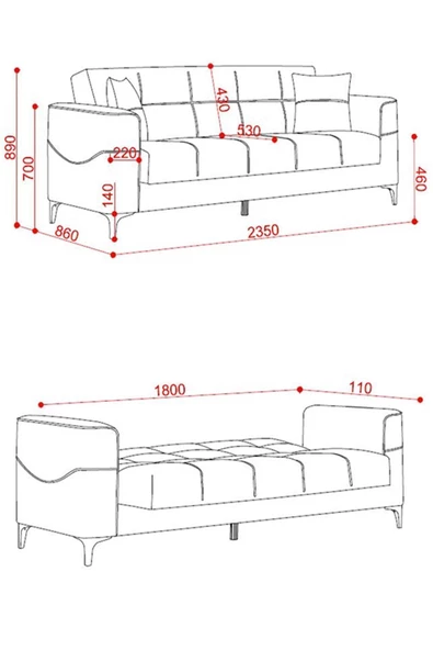 Kilim Mobilya Vogel 3 Kişilik Yüksek Ayaklı Koltuk - Kanepe Lacivert - 8