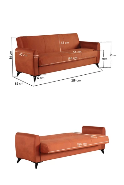 Kilim Mobilya Dove Üç Kişilik Yüksek Ayaklı Kanepe Turuncu - 8