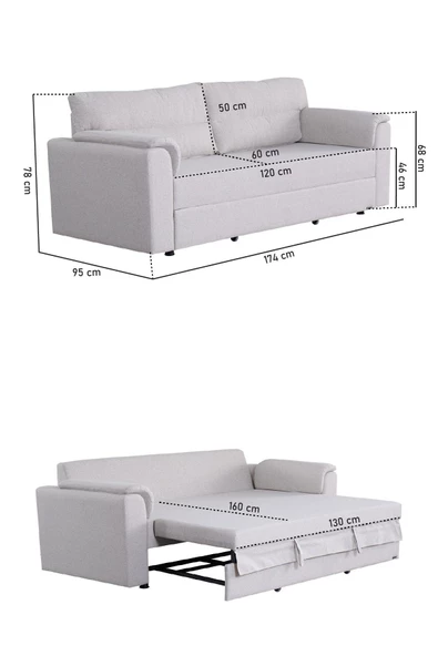 Kilim Mobilya Olivia Üç Kişilik Koltuk - Kanepe (130X170 ÖLÇÜLERİNDE YATAK OLABİLEN) - 7