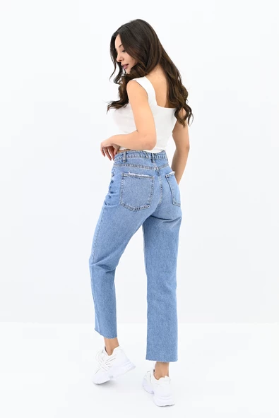 Kadın Yüksek Bel Mavi Mom Jean 4416-25 DPL-725 - 4