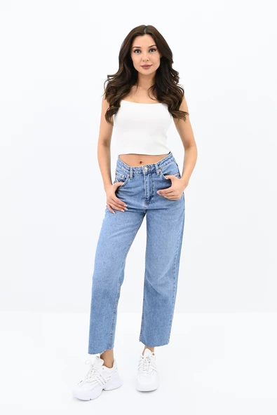 Kadın Yüksek Bel Mavi Mom Jean 4416-25 DPL-725 - 2