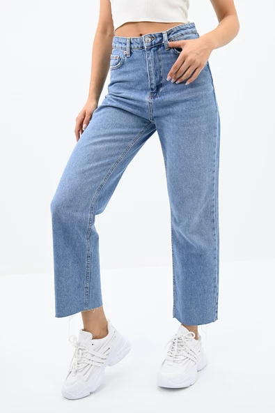 Kadın Yüksek Bel Mavi Mom Jean 4416-25 DPL-725 - 6