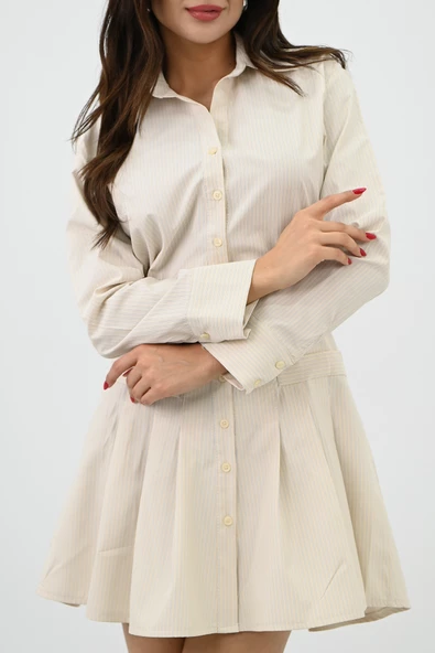 Kadın Çizgili Gömlek Elbise 0012 8097 - 3