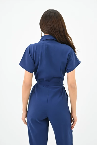 Kadın Yarım Kollu Belden Bağlamalı Tulum 0015 1572 - 4