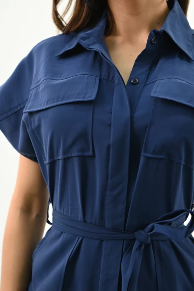 Kadın Yarım Kollu Belden Bağlamalı Tulum 0015 1572 - 6