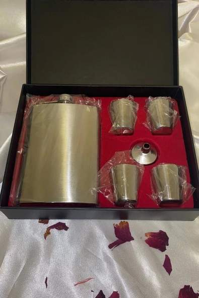 Matara Çelik Paslanmaz Kanyak Viski Takila Matara 4 Shout Bardak Kişiye Özel Yazı Isim Yazılır - 4