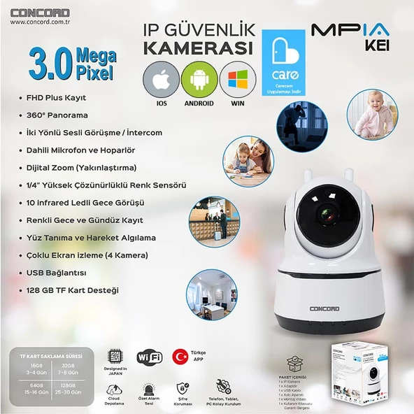 Concord Ip Smart Kamera 3mp 3.6mm Wifi Renkli Gece Görüş Mpia-Kei - 2