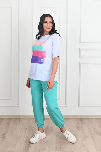 Kadın Büyük Beden Baskı Detaylı Eşofman Takımı 3695-23 - 10