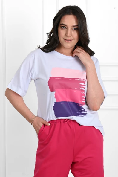 Kadın Büyük Beden Baskı Detaylı Eşofman Takımı 3695-23 - 3