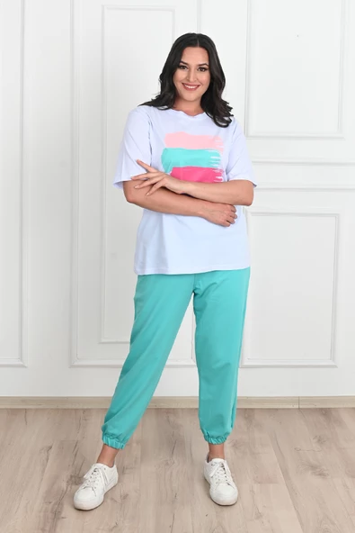 Kadın Büyük Beden Baskı Detaylı Eşofman Takımı 3695-23 - 11