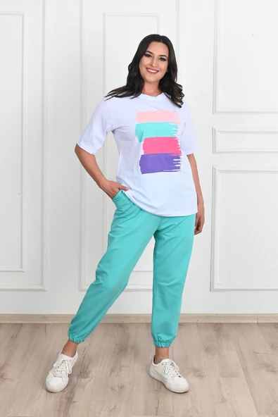 Kadın Büyük Beden Baskı Detaylı Eşofman Takımı 3695-23 - 12