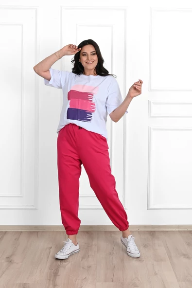 Kadın Büyük Beden Baskı Detaylı Eşofman Takımı 3695-23 - 7