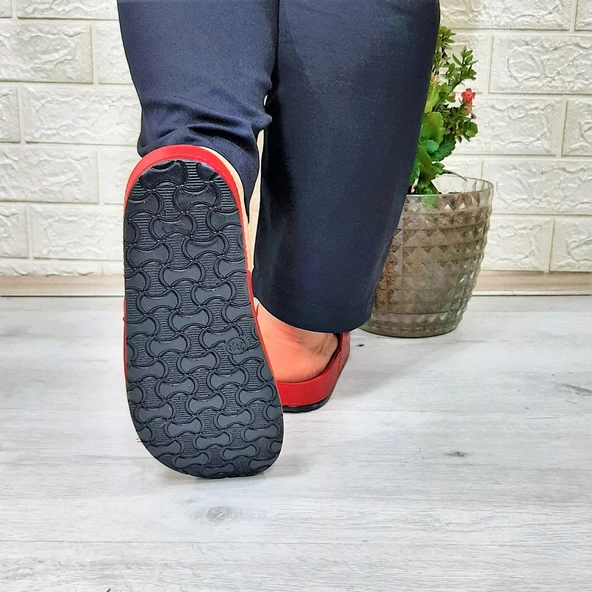 Mulex 10651 Kırmızı Ayarlanabilir Çift Tokalı Bayan Terlik - 6