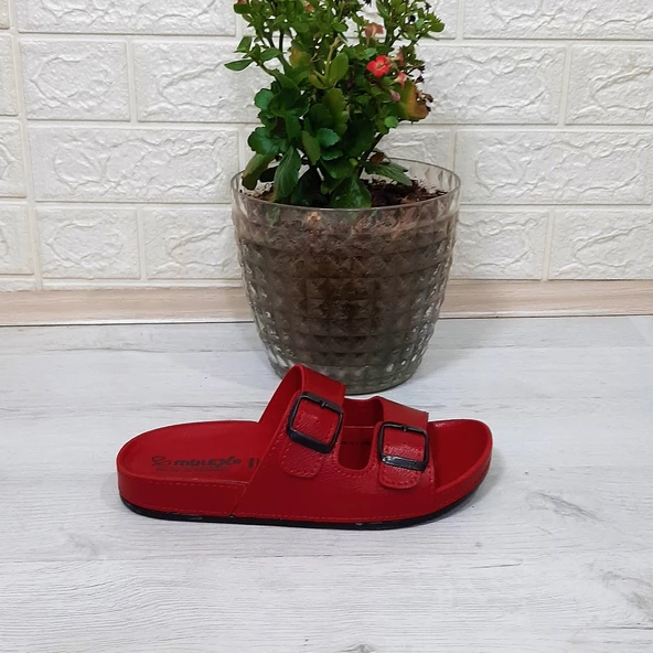 Mulex 10651 Kırmızı Ayarlanabilir Çift Tokalı Bayan Terlik - 8