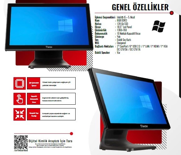 Tiwox TP-4950 i5 8 GB 128 GB SSD 18.5" Dokunmatik POS PC - Resim 2