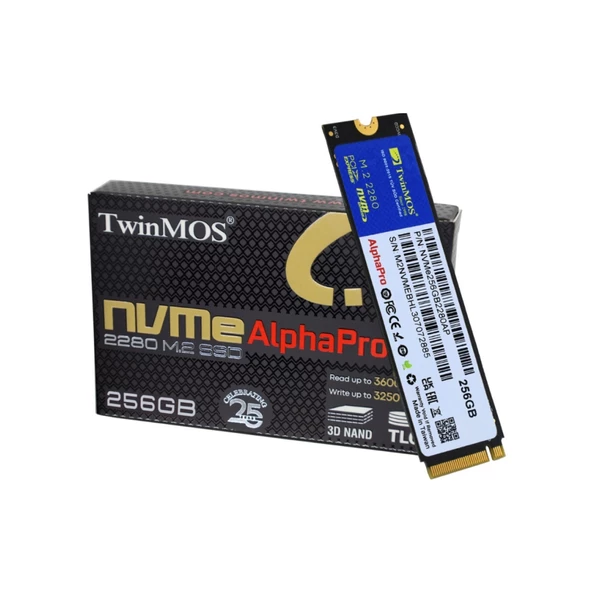 NVMe256GB2280AP, AlphaPro, 256GB, 3600-3250Mb/s, Gen3, NVMe PCIe M.2, SSD,  TLC, 3DNAND - 2