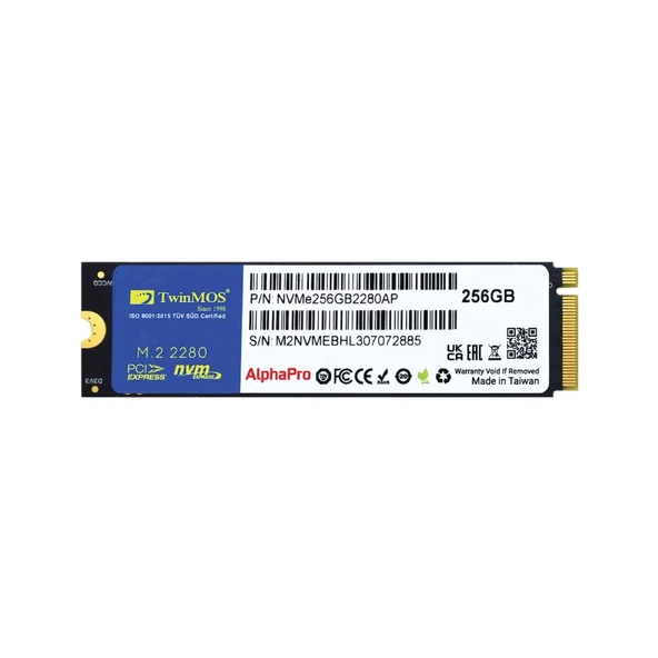NVMe256GB2280AP, AlphaPro, 256GB, 3600-3250Mb/s, Gen3, NVMe PCIe M.2, SSD,  TLC, 3DNAND - 3