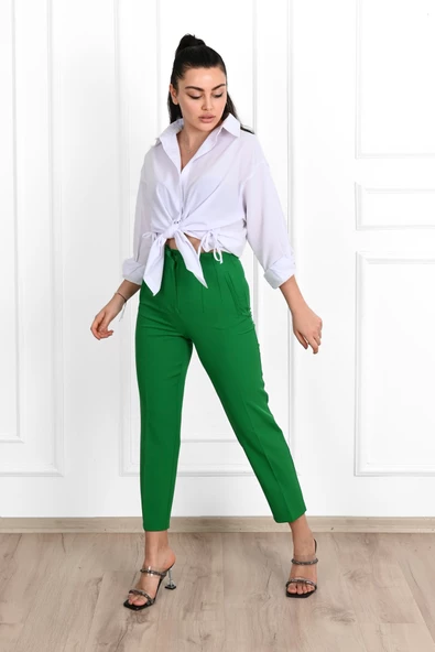 Kadın Yüksek Bel Krep Kumaş Pantolon 6110-23 - 2