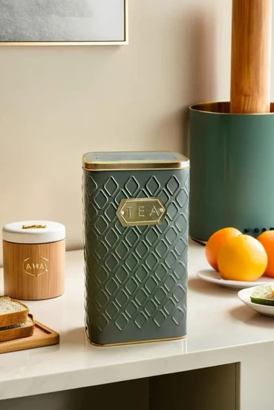 1 Adet Gofreli Gri & Rose Gold Çay Saklama Kavanozu 3 lt - 3