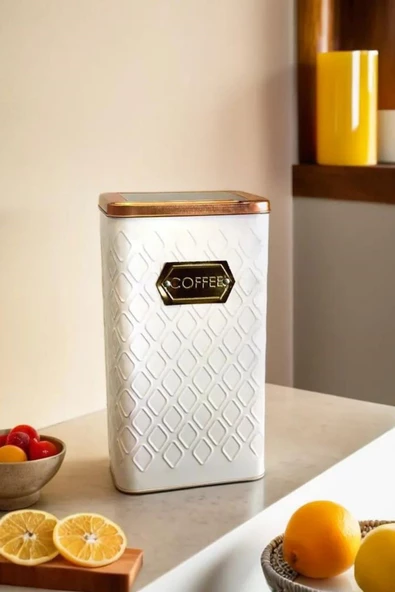 1 Adet Gofreli Beyaz & Gold Kahve Saklama Kavanozu 3 lt - 2