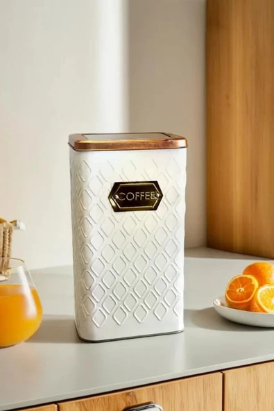 1 Adet Gofreli Beyaz & Gold Kahve Saklama Kavanozu 3 lt - 4