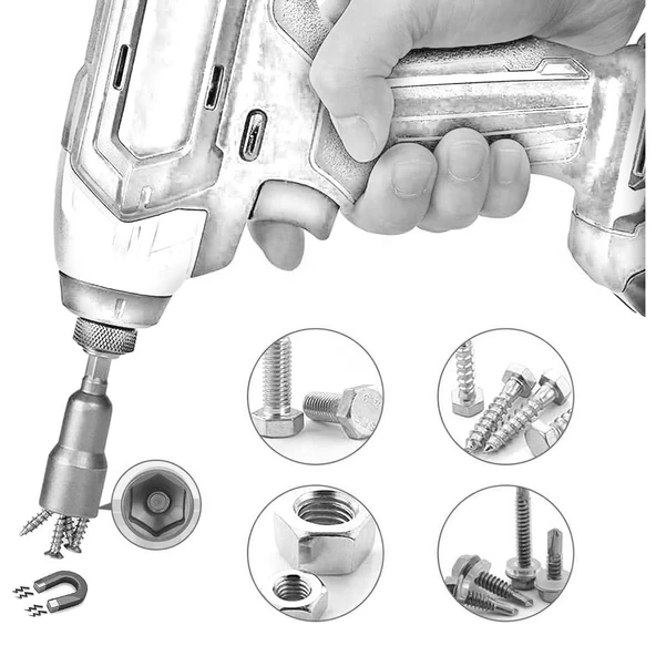 Manyetik Somun Civata Sıkma Adaptörü Çap 8 mm M8 Trapez Çatı Vidası Sıkma 8x65 mm Mıknatıslı 5 Adet - 3