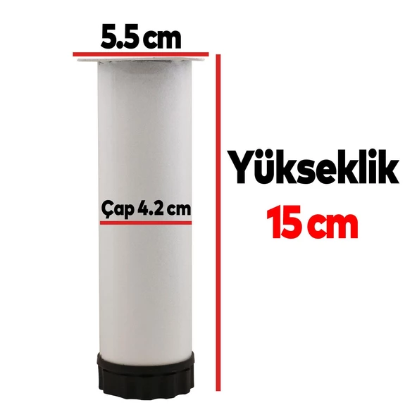 Ayarlanabilir Mobilya Kanepe Baza Koltuk Metal Destek Yükseltici Ayağı 15 cm Beyaz Ayakları 4 Adet - Resim 3
