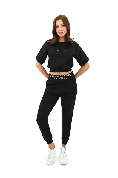 Kadın Kısa Kollu Yazı Baskılı Eşofman Takımı 3763-23 - 2