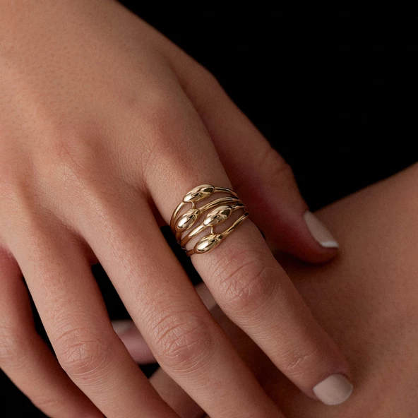 8 Ayar Altın Eşsiz Tasarımlı Taşsız Kadın Yüzük - 4