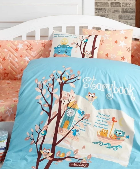 Hobby Poplin %100 Doğal Pamuk Bebek Nevresim Takımı-Dream Clock Mavi - 2