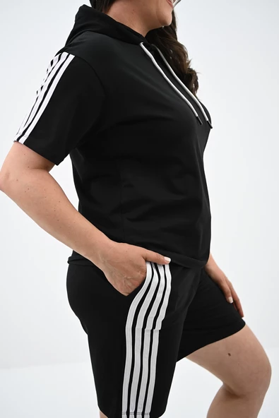 Kadın Çizgi Detaylı Büyük Beden Şortlu Takım 3768-23 - 6